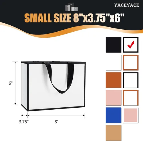Miniatura 3 de Pequeñas bolsas de regalo blancas y negras a granel, 10 piezas de 8"x3.75"x6" bolsas de papel blanco y negro con asa de cinta, mini bolsas de regalo