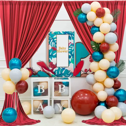 Miniatura 6 de Paneles de cortinas de fondo rojo sin arrugas de 30 x 8 pies para fiestas, cortinas de fondo de fotos de poliéster, 6 paneles de 5 x 8 pies