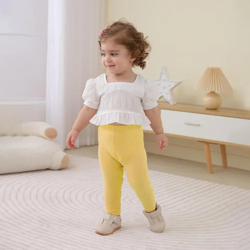 Miniatura 3 de DREAM BUS Paquete de 5 pantalones de bebé para niña, pantalones acanalados con volantes acampanados, leggings para bebé, pantalones acampanados