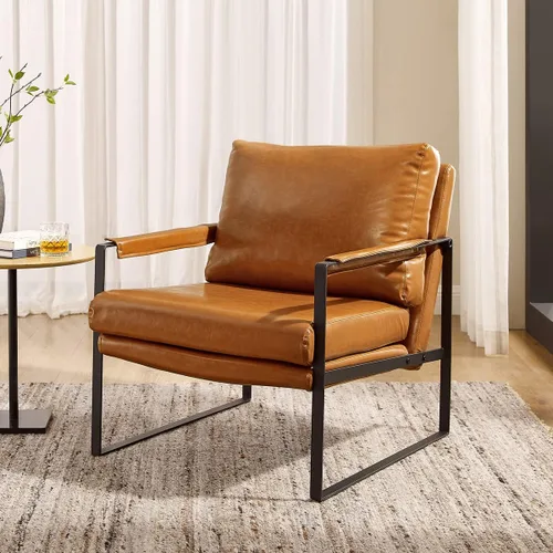Volans Silla decorativa moderna de mediados de siglo con brazos para sala de estar, sillas decorativas de piel sintética para salón, sillón con