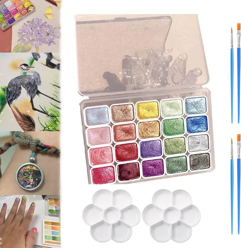 Miniatura 7 de Juego de pintura de acuarela de 20 colores, juego de pintura de acuarela metálica, pintura de acuarela nacarada, pintura de acuarela con purpurina