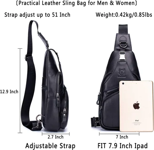 Miniatura 9 de Bolsos cruzados para hombre, bolso bandolera de cuero, mochilas casuales para el pecho, bolsa de hombro, mochilas de senderismo de viaje
