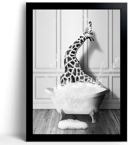 Miniatura 6 de calmart Arte Gracioso de Pared de Elefante - Imágenes de Elefante Lavando en Bañera para Pared Pinturas de Animales Por Favor Siéntate Usted Cartel