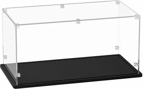 Vitrina de acrílico Cubo de 15 x 8 x 8 pulgadas, caja de exhibición de acrílico de 0.118 in de grosor con base de madera negra, escaparate