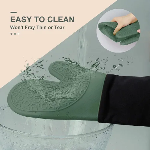 Miniatura 4 de sungwoo Guantes de horno de silicona extralargos, resistentes al calor, con forro acolchado, agarre texturizado antideslizante, perfectos para Verde
