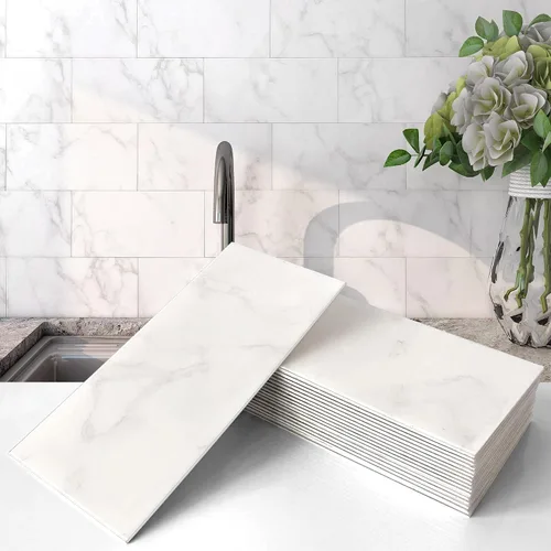 Miniatura 8 de VAOVI Azulejos de mármol de metro para despegar y pegar, azulejos individuales de pared de cocina, baño, ducha, 3.93 x 7.87 pulgadas