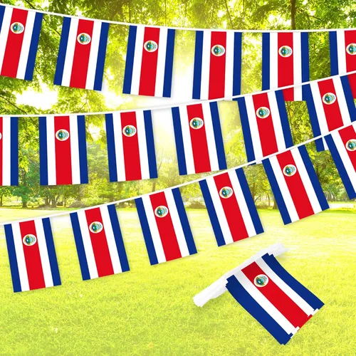 G128 Bandera costarricense de Costa Rica | Bandera de 8.2 x 5.5 pulgadas, cuerda completa de 33 pies | Poliéster 150D impreso, decoraciones para