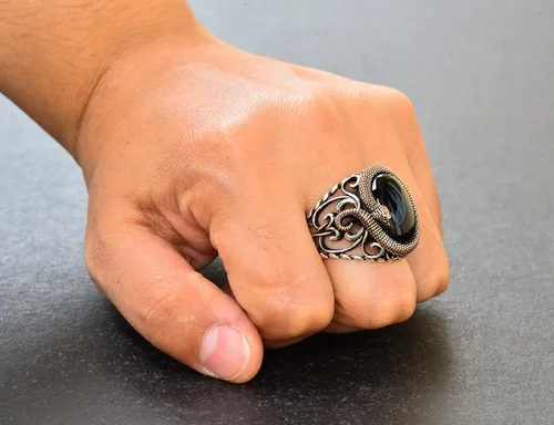 Miniatura 7 de Enigmatic Serpent 925K Sterling Silver Men's Gemstone Ring - Symbolic Power & Handcrafted Intricacy