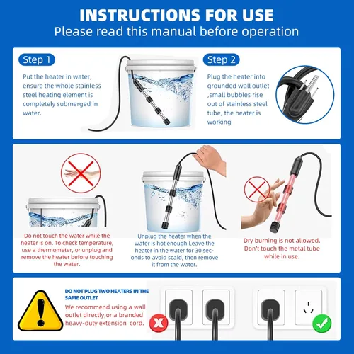 Miniatura 7 de Calentador de agua de inmersión de 2000 W para piscinas sobre el suelo Calentador rápido tipo barril, calienta 5 galones de agua en 3-5 minutos