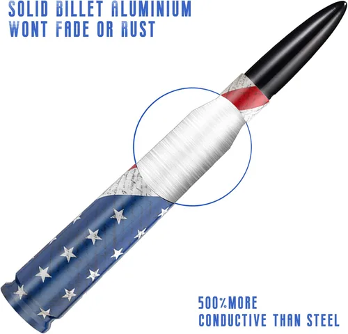 Miniatura 3 de Antena de bala para coche y camión con bandera americana con tapas de válvula, mástil de antena universal para GM Chevy Silverado 1500 2500 3500 HD