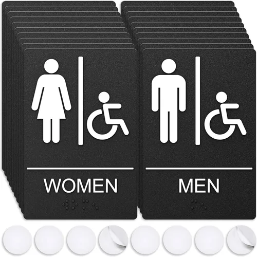 Miniatura 24 de ASSURED SIGNS - Letrero de baño para negocios, 9 x 6 pulgadas, 1 paquete Cumple con la ADA, texto elevado con braille, letrero de baño premium
