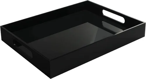 Tasybox Bandeja negra para servir, bandejas decorativas de acrílico con asas para cocina, comedor, mesa otomana, tocador, encimera, 16 x 12 pulgadas