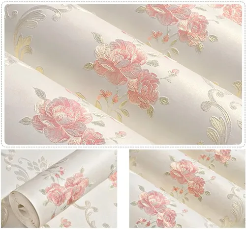 Papel tapiz vintage en relieve 3D con diseño floral para despegar y pegar, rosa rosado, papel de pared de flores, pegar y despegar, papel de