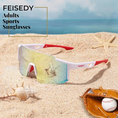 Miniatura 8 de FEISEDY Gafas de sol deportivas para hombres, mujeres y adolescentes - Béisbol, ciclismo, ciclismo UV400 protección B2388 002-blanco Glod