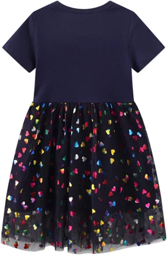 Miniatura 2 de HOMAGIC2WE Vestido casual de algodón de manga corta para niñas pequeñas, vestidos básicos para leggings