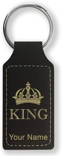 Miniatura 40 de Llavero rectangular, corona de rey, grabado personalizado incluido, Bambú