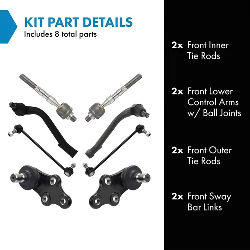 Miniatura 2 de Kit de dirección delantera y suspensión TRQ Junta esférica Barra estabilizadora Enlace estabilizador Varilla de tira compatible con Hyundai Tucson