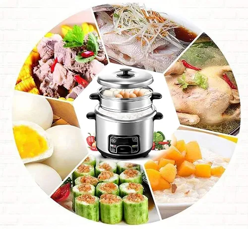 Miniatura 7 de Olla de arroz con cesta de vapor, ollas de arroz, (2-6 litros) portátil, olla interior de acero inoxidable, con vaporizador, funciones cálidas