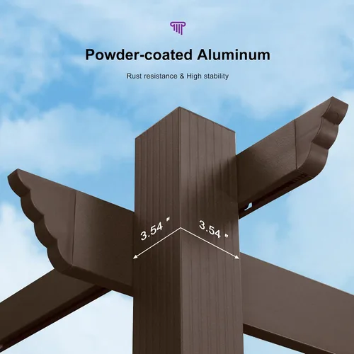 Miniatura 5 de PURPLE LEAF Pérgola Retráctil de 10' x 13' para Exteriores de Aluminio Blanco con Toldo de Sombra para Patio Refugio Moderno Marrón para Jardín