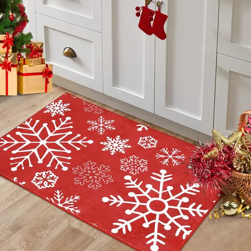 Miniatura 14 de ROYHOME Alfombra de Entrada de Navidad con Patrón de Copos de Nieve Antideslizante Resistente a las Manchas Decorativa para Festividades Lavable