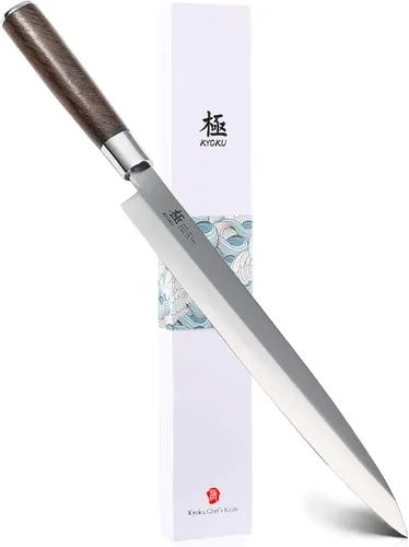 Miniatura 14 de KYOKU Serie Samurai - Cuchillo de carnicero de 7" - Espiga completa - Cuchillos de cocina de acero de alto carbono estilo japonés - Mango