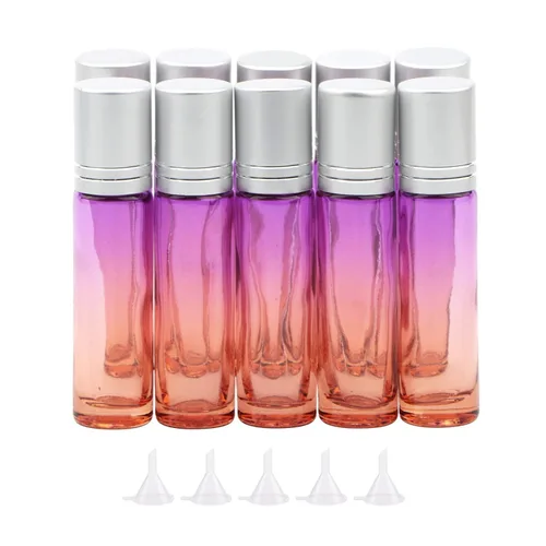 Miniatura 7 de Juego de 10 botellas enrollables de vidrio, 0.3 fl oz (1/3 onza), tarros de rodillo de gradiente azul con abridor de embudos, frascos de vidrio