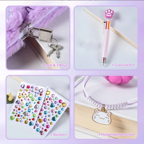 Miniatura 5 de PJDRLLC Diario para niñas con cerradura y llaves, cuaderno de viaje para escribir, lindo diario secreto con bolígrafo multicolor, calcomanías