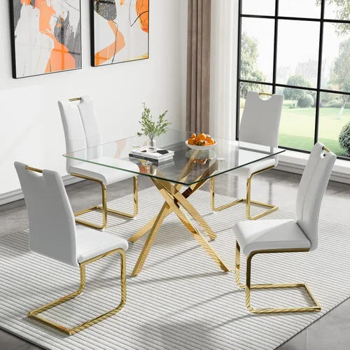 Miniatura 70 de Juego de mesa de comedor redonda de 3 piezas para 2, mesa de cocina moderna de vidrio plateado y sillas para 2 con sillas tapizadas, juego de mesa