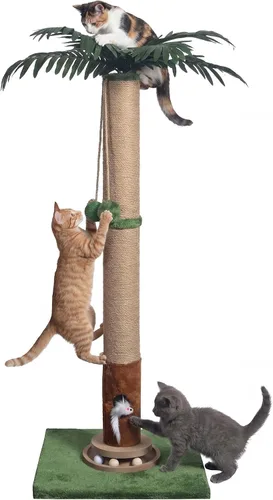 Miniatura 8 de Fantasreen - Poste para rascar para gatos de 40 pulgadas, torre pequeña con dos hamacas, hamacas dobles con juguete interactivo de madera