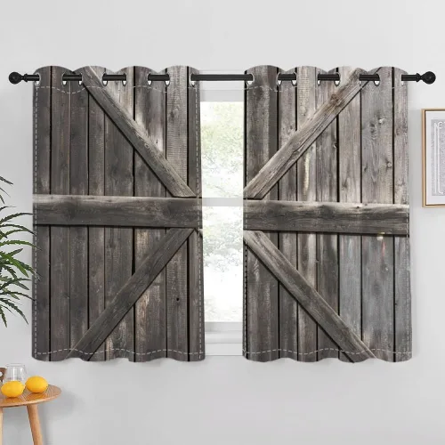 Miniatura 107 de Cortinas rústicas para ventana de puerta de granero, puerta de madera gris, puerta de garaje, tratamiento de ventana para sala de estar, dormitorio