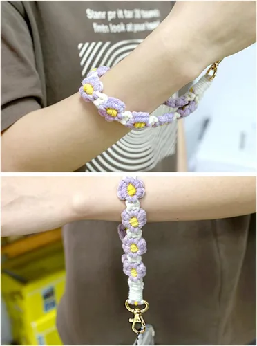 Miniatura 2 de Correa de muñeca para teléfono estilo boho con macramé, cordón para teléfono celular con pestaña de anclaje, llavero con dije de muñeca, cadena