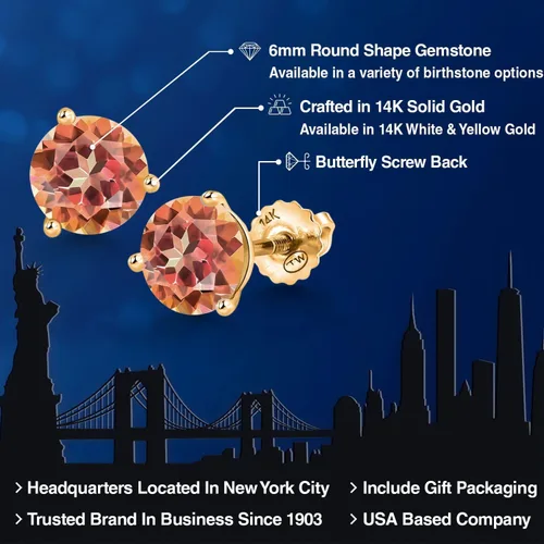 Miniatura 137 de Gem Stone King Aretes de Martini de oro amarillo de 14 quilates Aretes de tuerca de 3 puntas para mujeres y hombres Redondos de 0.236 pulgadas