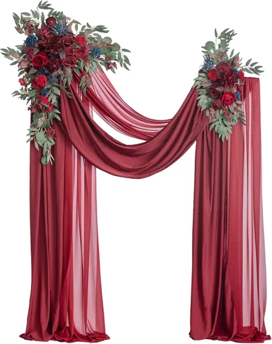 Ling's moment - Juego de flores artificiales para arco de boda color borgoña, pack de 4, 2 piezas de arreglo floral colgante, 2 piezas de cortinas