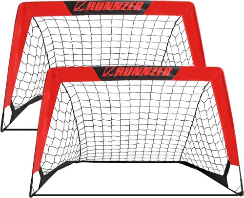 L RUNNZER Portería de fútbol para niños, red de fútbol desplegable para patio trasero, juego de 2 con funda de transporte portátil