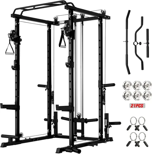 Miniatura 20 de RitFit El paquete multifunción de garaje y gimnasio en casa incluye jaula de potencia de 1200 libras PPC03/P3 con sistema de cruce de cables, banco