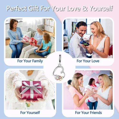 Miniatura 6 de Abalorio de corazón a corazón de plata de ley 925 para pulseras, collares, joyas, Plata esterlina