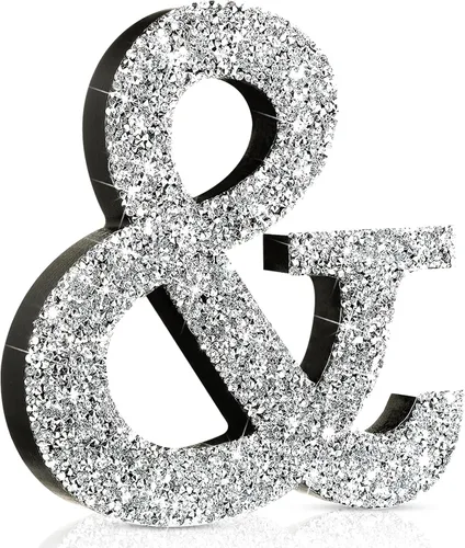 Miniatura 38 de Qunclay Letras brillantes de cristal plateado de 5.7 pulgadas, decoración de diamantes triturados, letra de madera con purpurina con tornillo