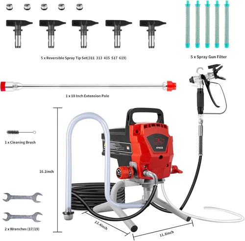 Miniatura 6 de AEROPRO Tools - Pulverizador de pintura sin aire, 950 W, 0.52 GPM, 3300 PSI, pulverizador sin aire de alta eficiencia con extensión de punta