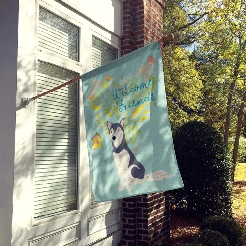Miniatura 2 de Caroline's Treasures BB7594CHF - Bandera de casa de Husky siberiano con texto en inglés "Welcome Friends" (texto en inglés "Welcome Friends")