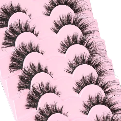 Miniatura 6 de Losha Pestañas esponjosas de ojo de gato, pestañas postizas cruzadas 6D, 8 pares de pestañas reutilizables de imitación de visón con punta que