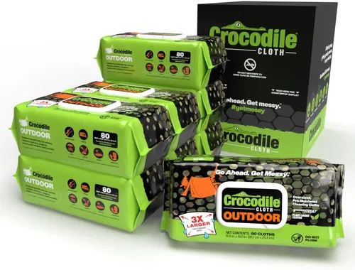 Crocodile Cloth Toallitas de limpieza para exteriores, toallitas multisuperficie a base de plantas, prehumedecidas, aloe y vitamina E, seguras para