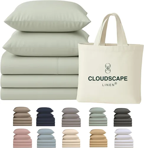 Miniatura 39 de Cloud Scape Linen - Juego de sábanas de 100% algodón egipcio, tamaño individual, juego de ropa de cama de lujo de 3 piezas, 400 hilos, calidad