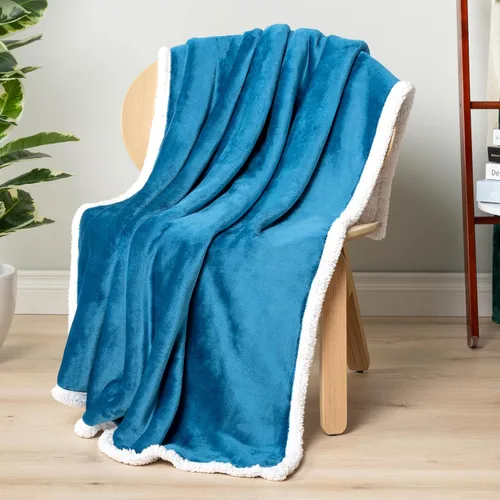 Miniatura 6 de PAVILIA Manta de Vellón Sherpa para Sofá, Tamaño Twin, Azul Verdoso, Manta de Sofá Suave, Mullida y Afelpada, Manta de Invierno Reversible