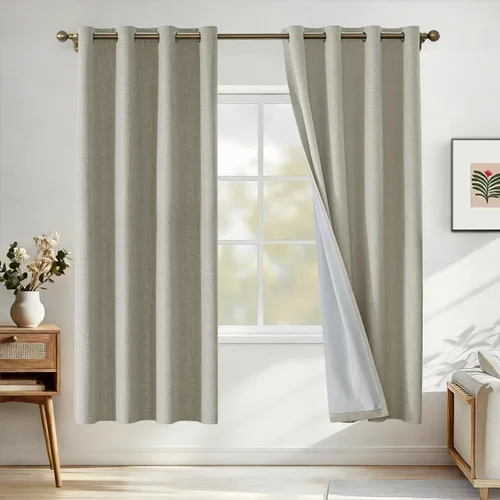 Miniatura 93 de Cortinas de lino 100% opacas para dormitorio, cortinas opacas de 45 pulgadas de largo, cortinas de oscurecimiento de habitación para sala de estar
