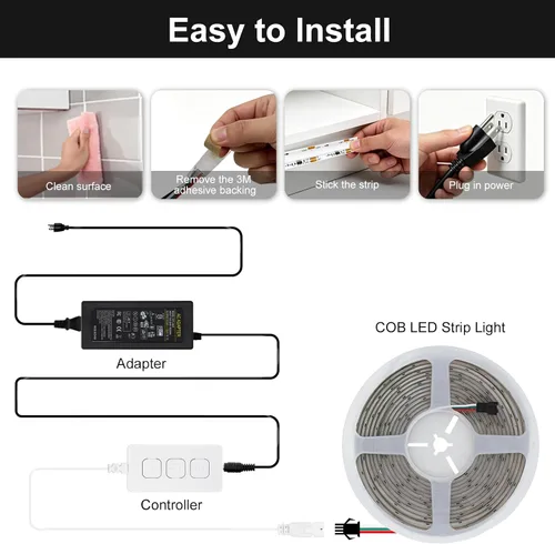 Miniatura 8 de Tira de luces LED COB de 32.8 pies (32.8 ft), 720 LEDs/m, luces RGB inteligentes compatibles con Alexa/Google Assistant y Tuya/Smart Life App