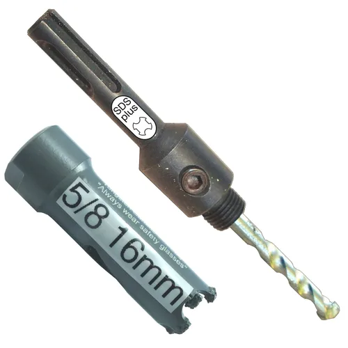 Miniatura 53 de Sierra de agujero HSS con mandril piloto de 2 piezas de alta velocidad para perforar madera y acero, broca de 1/4" de diámetro y eje, broca piloto