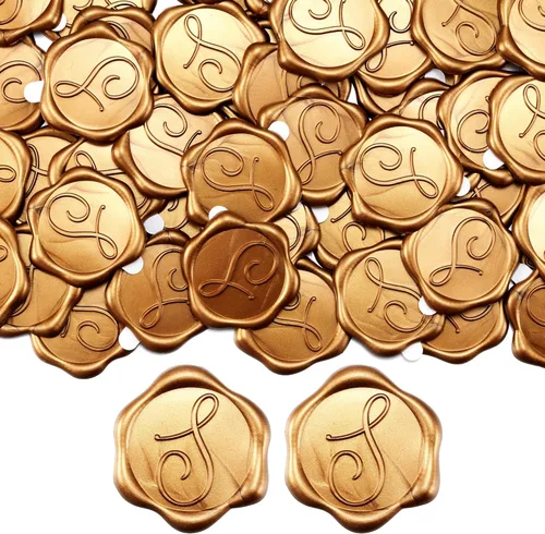 Miniatura 32 de Yoption - Pegatinas de sello de cera con letra inicial del alfabeto L, paquete de 100 unidades, autoadhesivas, estilo antiguo dorado, para sobres