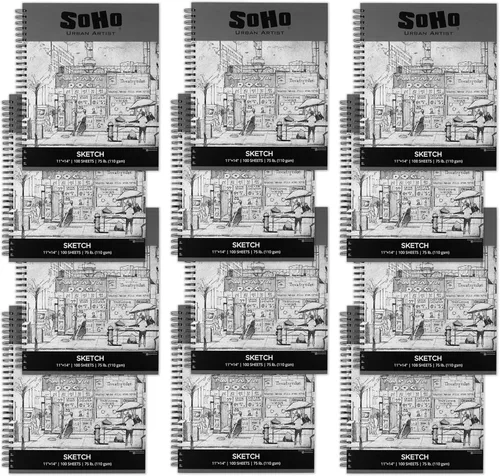 Miniatura 9 de Soho Urban Artist Bloc de bocetos (75 libras/110 gsm), 100 hojas de cuaderno de bocetos encuadernado en espiral para artistas profesionales
