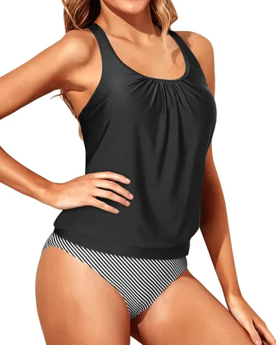 Miniatura 4 de Yonique Women Two Piece Tankini Blouson Swimsuit Bathing Suits Racerback Swim Tank Tops with Bottoms Tummy Control Swimwear