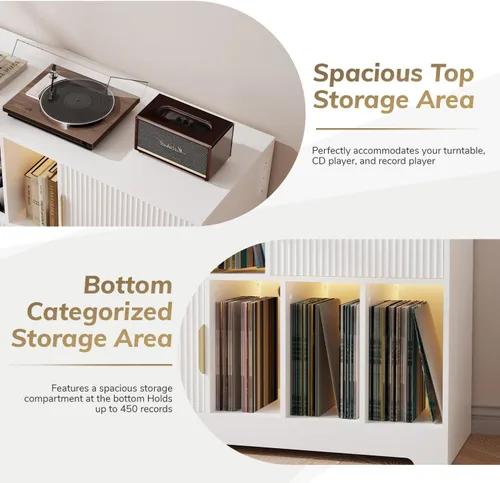 Miniatura 6 de Soporte para tocadiscos de vinilo de alta calidad, soporte para tocadiscos con estantes ajustables, capacidad para más de 250 álbumes, diseño